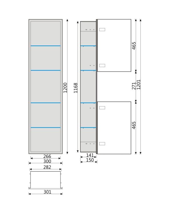 Szafka łazienkowa pod zabudowę 30x120x15 cm MCJ PW2DHES30120