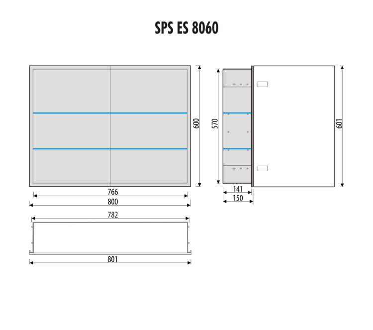 Szafka łazienkowa do zabudowy 80x60x15 cm z kołnierzem typu Bend i obustronnie lustrzanymi frontami MCJ B.SPS 8060