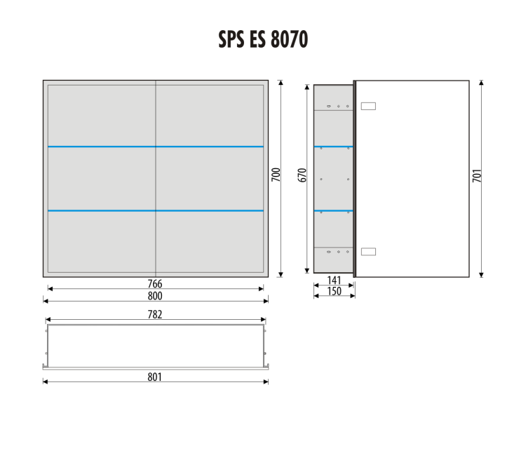 Szafka łazienkowa do zabudowy 80x70x15 cm z kołnierzem typu Bend i obustronnie lustrzanymi frontami MCJ B.SPS 8070