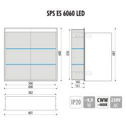 Szafka łazienkowa do zabudowy 60x60x15 cm z kołnierzem typu Bend i obustronnie lustrzanymi frontami i oświetleniem LED MCJ B.SPS 6060LED