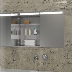 Szafka łazienkowa do zabudowy 60x70x15 cm z kołnierzem typu Bend i obustronnie lustrzanymi frontami i oświetleniem LED MCJ B.SPS 6070LED