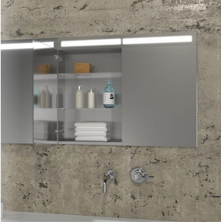 Szafka łazienkowa do zabudowy 60x70x15 cm z kołnierzem typu Bend i obustronnie lustrzanymi frontami i oświetleniem LED MCJ B.SPS 6070LED