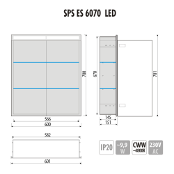 Szafka łazienkowa do zabudowy 60x70x15 cm z kołnierzem typu Bend i obustronnie lustrzanymi frontami i oświetleniem LED MCJ B.SPS 6070LED