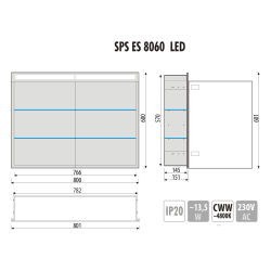 Szafka łazienkowa do zabudowy 80x60x15 cm z kołnierzem typu Bend i obustronnie lustrzanymi frontami i oświetleniem LED MCJ B.SPS 8060LED