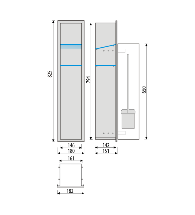 Schowek do szczotki i papieru toaletowego do zabudowy 18x82,5x15 cm MCJ PW1DWC800