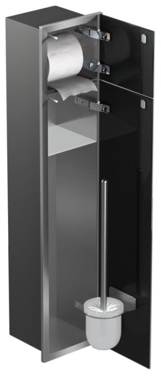 Schowek do szczotki i papieru toaletowego do zabudowy 18x82,5x15 cm stal nierdzewna kołnierz typu Bend MCJ szkło białe B.PW2D WC 800