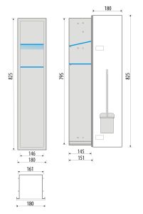Schowek do szczotki i papieru toaletowego do zabudowy 18x82,5x15 cm kołnierz typu Flat MCJ biały połysk białe szkło F.PWAD LWH WC 800