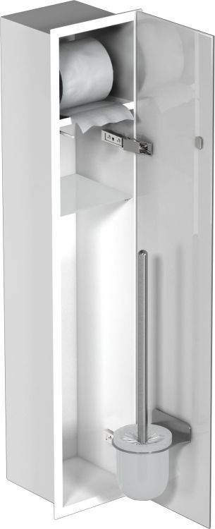 Schowek do szczotki i papieru toaletowego do zabudowy 18x82,5x15 cm kołnierz typu Flat MCJ biały połysk białe szkło F.PWAD LWH WC 800