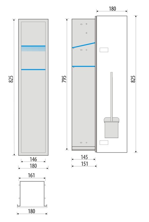 Schowek do szczotki i papieru toaletowego do zabudowy 18x82,5x15 cm MCJ PWDLBLWC800 czarny półmat