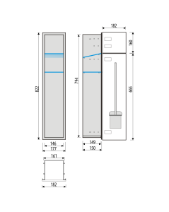 Schowek do szczotki i papieru toaletowego do zabudowy 18x82,2x15 cm MCJ PW2DLBLWC800 czarny półmat