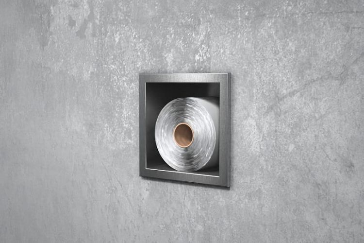 Półka łazienkowa wnękowa do zabudowy 18x18x10 cm ze stali nierdzewnej kołnierz typu Bend MCJ B.PWN 300/10