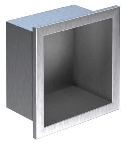 Półka łazienkowa wnękowa do zabudowy 18x18x10 cm ze stali nierdzewnej kołnierz typu Bend MCJ B.PWN 300/10