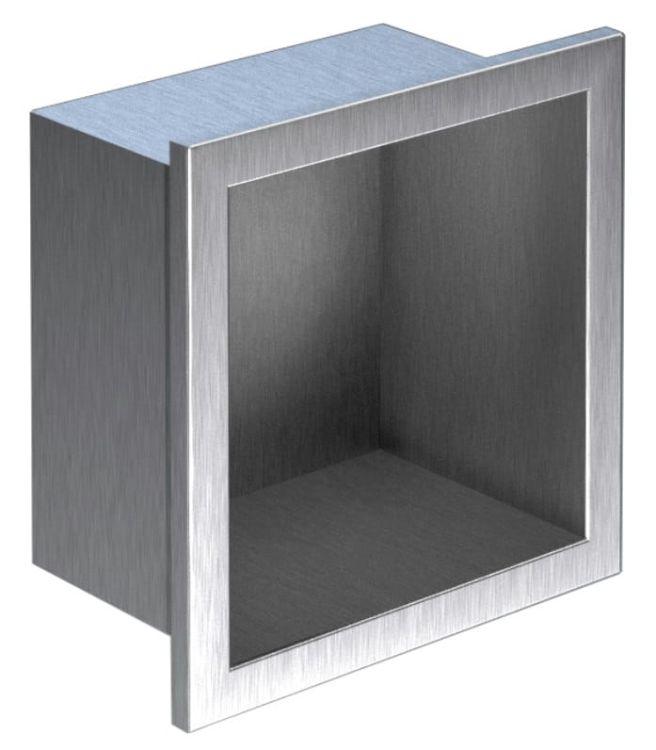 Półka łazienkowa wnękowa do zabudowy 18x18x10 cm ze stali nierdzewnej kołnierz typu Bend MCJ B.PWN 300/10