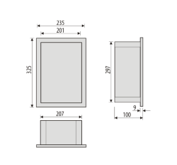 Półka łazienkowa wnękowa do zabudowy 23,5x32,5x10 cm ze stali nierdzewnej kołnierz typu Bend MCJ B.PWN 200/10