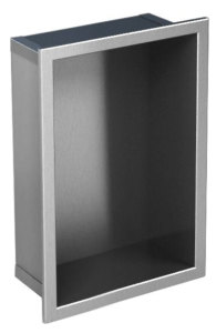 Półka łazienkowa wnękowa do zabudowy 23,5x32,5x10 cm ze stali nierdzewnej kołnierz typu Bend MCJ B.PWN 200/10