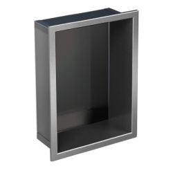 Półka łazienkowa wnękowa do zabudowy 23,5x32,5x10 cm ze stali nierdzewnej i szybą w tylnej części MCJ PWN200/10LA