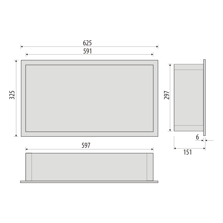 Półka łazienkowa wnękowa lakierowana do zabudowy 62,5x32,5x15 cm ze stali nierdzewnej i szybą w tylnej części MCJ PWN600/15LA