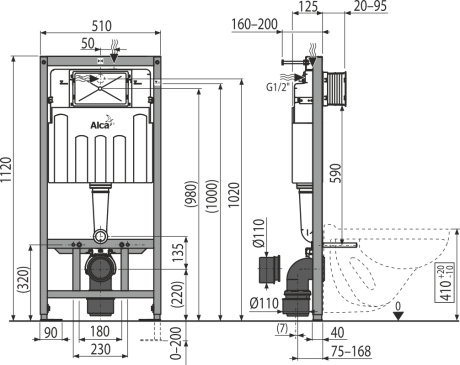 Przejdź do produktu Podtynkowy system WC z ekologicznym spłukiwaniem do zabudowy suchej Alcaplast AM101/1120E Sadromodul