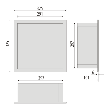 Przejdź do produktu Półka łazienkowa wnękowa do zabudowy w ścianie 32,5x32,5x10 cm ze stali nierdzewnej lakierowanej na czarno, kołnierz typu Flat MCJ F.PWN LBL 300/10