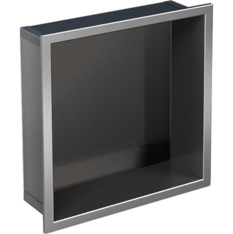 Przejdź do produktu Półka łazienkowa wnękowa do zabudowy w ścianie 32,5x32,5x15 cm ze stali nierdzewnej i szybą w tylnej części MCJ B.PWN 300/15WH