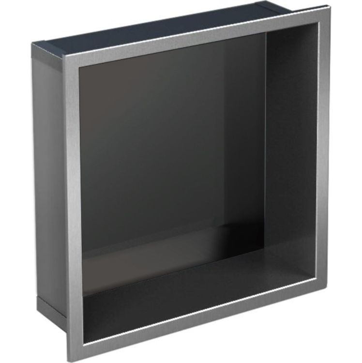 Półka łazienkowa wnękowa do zabudowy w ścianie 32,5x32,5x15 cm ze stali nierdzewnej i szybą w tylnej części MCJ PWN300/15SB