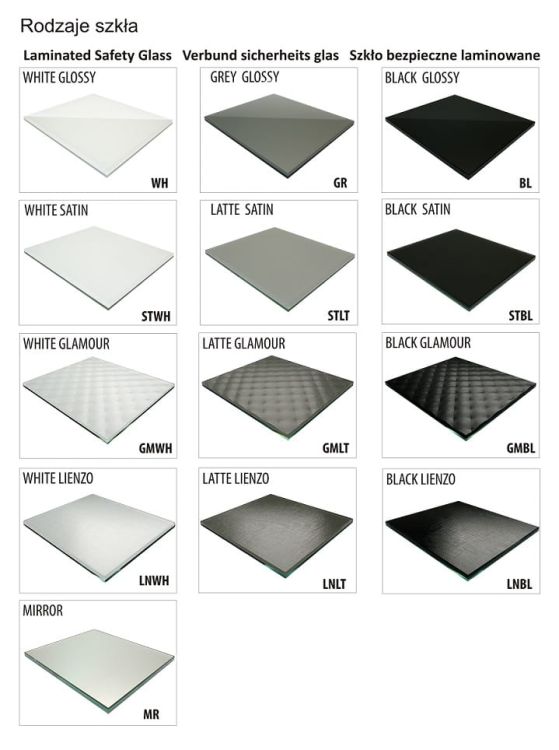 Kolor i rodzaj szkła do wyboru