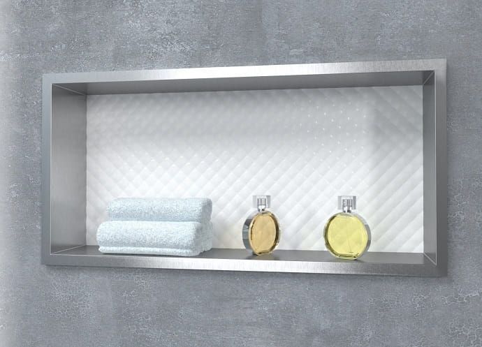 Półka łazienkowa wnękowa do zabudowy w ścianie 62,5x32,5x10 cm ze stali nierdzewnej i szybą w tylnej części MCJ PWN600/10SB