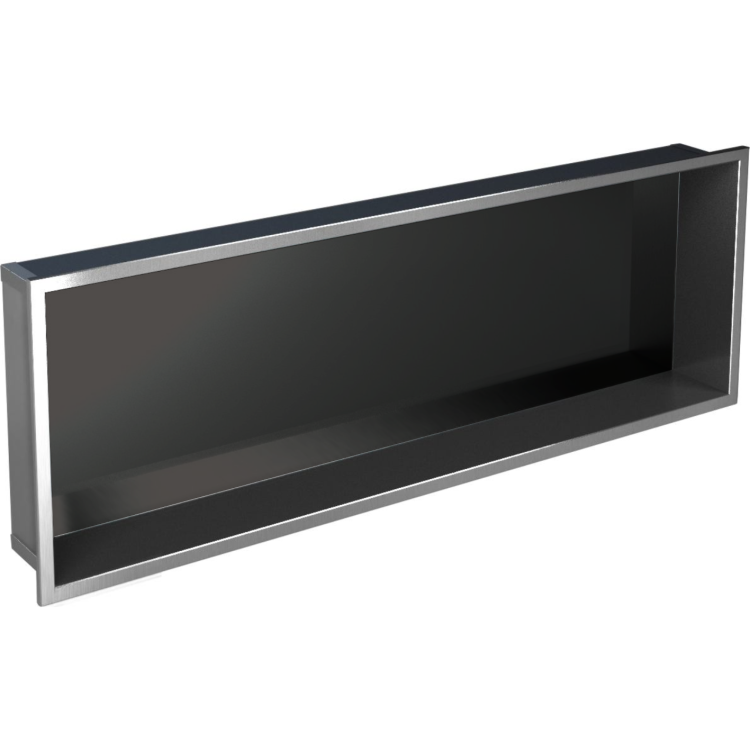 Półka łazienkowa wnękowa do zabudowy w ścianie 92,5x32,5x15 cm ze stali nierdzewnej i szybą w tylnej części MCJ PWN900/15SB