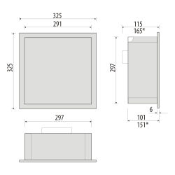 Półka łazienkowa wnękowa lakierowana do zabudowy 32,5x32,5x10 cm ze stali nierdzewnej z szybą w tylnej części i oświetleniem LED MCJ PWN300/10LEDLA