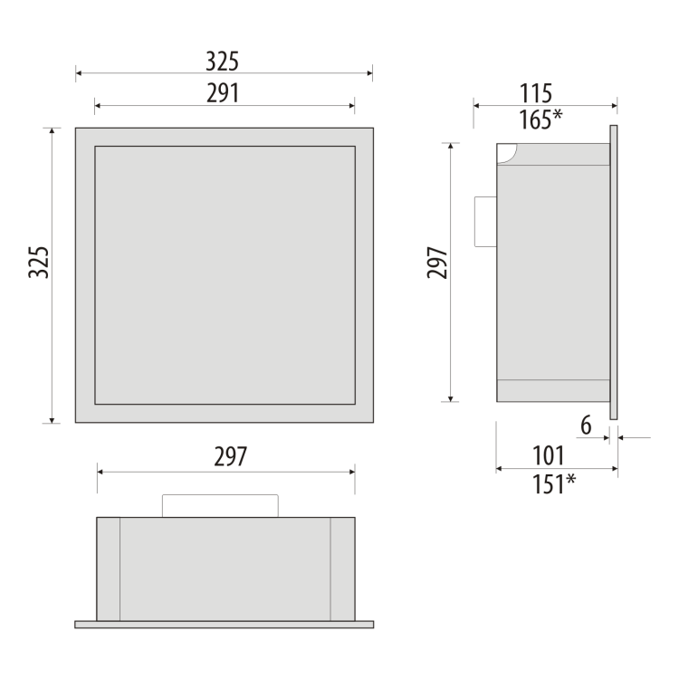 Półka łazienkowa wnękowa lakierowana do zabudowy 32,5x32,5x10 cm ze stali nierdzewnej z szybą w tylnej części i oświetleniem LED MCJ PWN300/10LEDLA