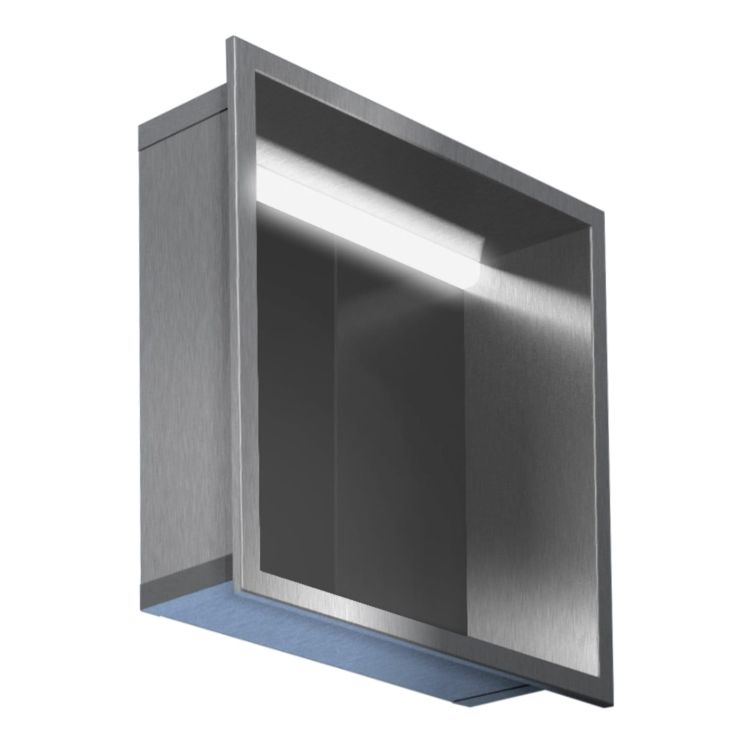 Półka łazienkowa wnękowa lakierowana do zabudowy 32,5x32,5x15 cm ze stali nierdzewnej z szybą w tylnej części i oświetleniem LED MCJ PWN300/15LEDLA