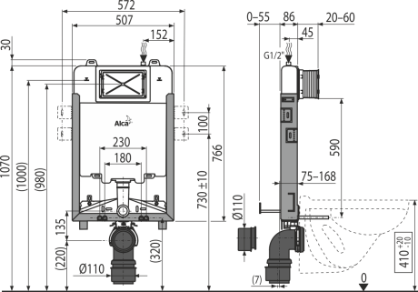 Przejdź do produktu Podtynkowy system WC slim do zabudowy ciężkiej Alcaplast AM1115/1000 SLIM