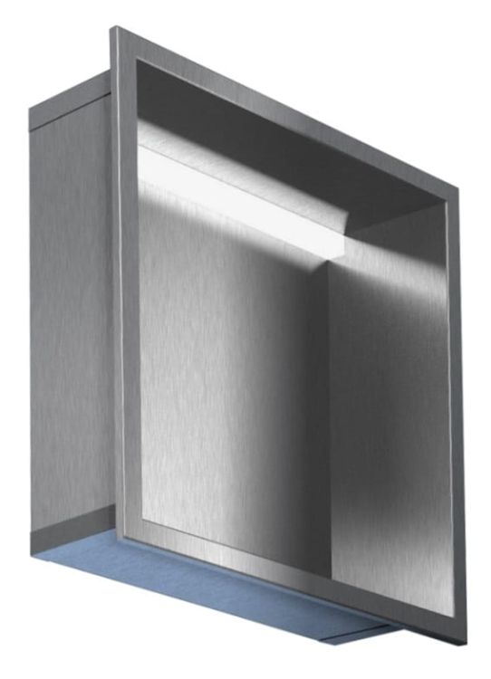 Półka łazienkowa wnękowa do zabudowy 32,5x32,5x15 cm ze stali nierdzewnej z oświetleniem LED MCJ PWN300/15LED