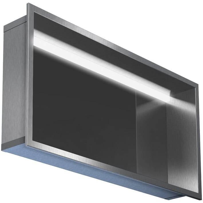 Półka łazienkowa wnękowa do zabudowy 62,5x32,5x15 cm ze stali nierdzewnej, lakierowana z oświetleniem LED i szkłem w tylnej części MCJ PWN/600/15LEDLA
