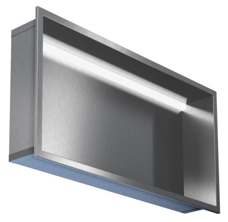 Przejdź do produktu Półka łazienkowa wnękowa do zabudowy 62,5x32,5x15 cm ze stali nierdzewnej z oświetleniem LED MCJ B.PWN 600/15