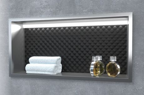 Przejdź do produktu Półka łazienkowa wnękowa do zabudowy 62,5x32,5x10 cm ze stali nierdzewnej, lakierowana z oświetleniem LED MCJ B.PWN 600/10 LED