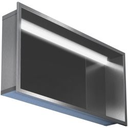 Półka łazienkowa wnękowa do zabudowy 62,5x32,5x15 cm ze stali nierdzewnej, lakierowana z oświetleniem LED i szkłem w tylnej ścianie MCJ PWN600/15LEDSB