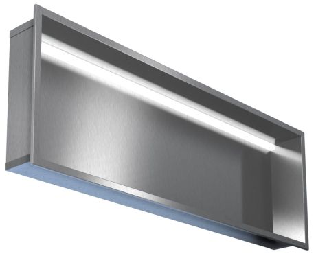 Przejdź do produktu Półka łazienkowa wnękowa do zabudowy 92,5x32,5x10 cm ze stali nierdzewnej z oświetleniem LED MCJ B.PWN LED 900/10