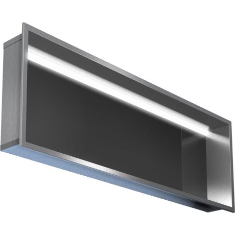 Przejdź do produktu Półka łazienkowa wnękowa do zabudowy 92,5x32,5x15 cm ze stali nierdzewnej z oświetleniem LED kołnierz typu Bend MCJ B. PWN LED 900/15