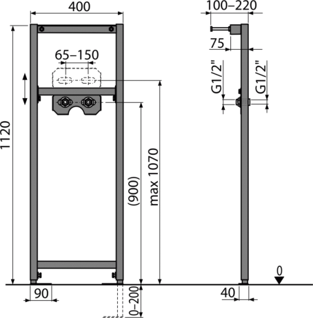 Przejdź do produktu Rama montażowa do armatury ściennej  112 cm Alcaplast A104B/1120