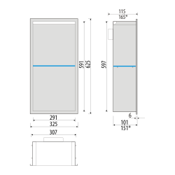 Półka łazienkowa wnękowa do zabudowy 32,5x59,7x10 cm ze stali nierdzewnej z oświetleniem LED kołnierz typu Bend MCJ B.PWNP LED 600/10