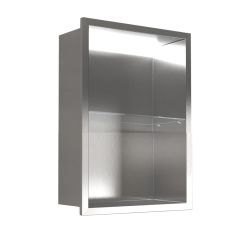 Półka łazienkowa wnękowa do zabudowy 32,5x59,7x15 cm ze stali nierdzewnej z oświetleniem LED kołnierz typu Bend MCJ B. PWNP LED 600/15