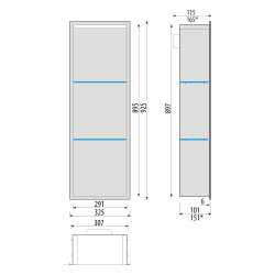 Półka łazienkowa wnękowa do zabudowy 32,5x89,7x15 cm ze stali nierdzewnej lakierowanej proszkowo z oświetleniem LED i szkłem w tylnej części MCJ PWNP900/15LEDLA