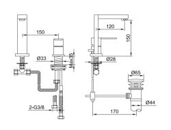 Bateria umywalkowa 2-otworowa Kohlman Excelent QB205H chrom rys. tech.