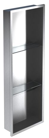 Przejdź do produktu Półka łazienkowa wnękowa do zabudowy 32x90x15 cm ze stali nierdzewnej ze szklanymi półkami kołnierz typu Flat MCJ F. PWNP 900/15