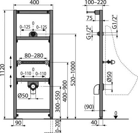 Przejdź do produktu Rama montażowa do pisuaru 112 cm Alcaplast A107/1120