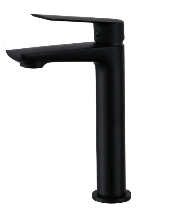 Bateria umywalkowa stojąca 28,4 cm wysoka z korkiem Demm Sleek 9914/K czarny mat