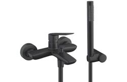 Bateria prysznicowo-wannowa 19x11 cm z rączką prysznicową i wężem kompletna Demm Sleek 9900 czarny mat