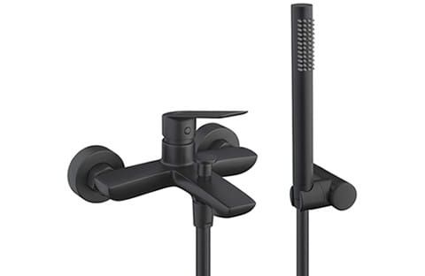 Bateria prysznicowo-wannowa 19x11 cm z rączką prysznicową i wężem kompletna Demm Sleek 9900 czarny mat