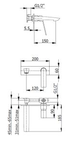 Bateria umywalkowa podtynkowa 20x6 cm Demm Sleek 9918 czarny mat